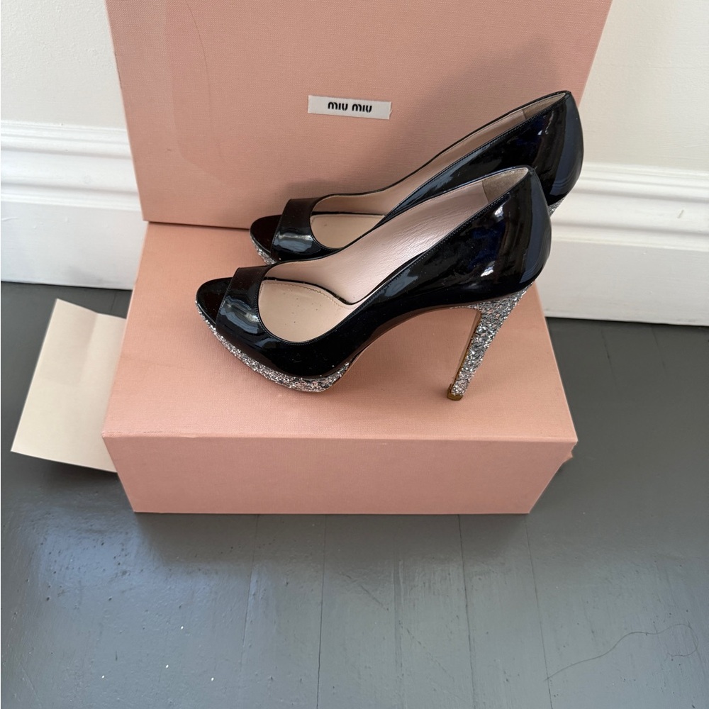 Miu Miu Black Heels with Silver Sparkle